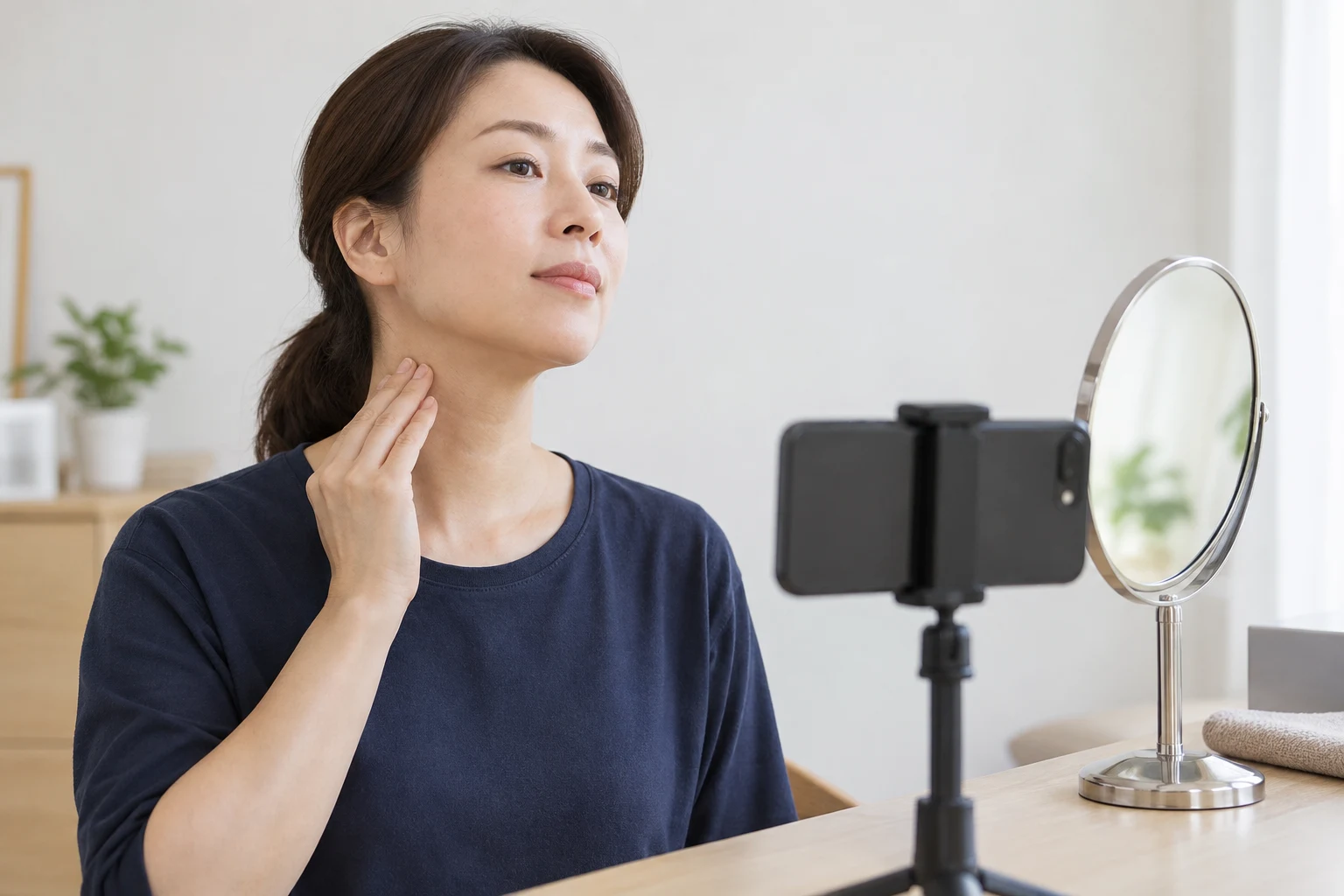 목주름 경과 사진을 같은 자세와 조명으로 기록하는 설명용 사진